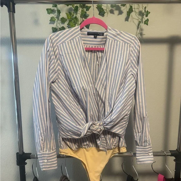 Veronica Beard Blue and Cream Striped Blouse - Picture 1 of 3